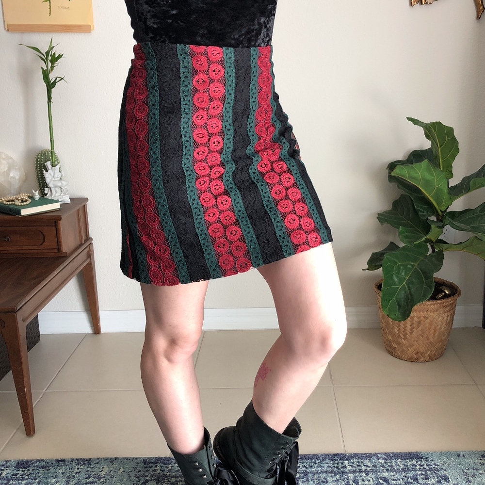 Boho Lace Striped Mini Skirt